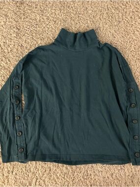 Madewell Dark Teal Button-Sleeve Turtleneck Long Sleeve Top
